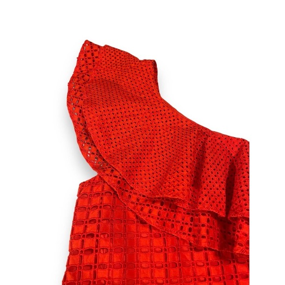 J. Crew Eyelet One Shoulder Ruffle Lined Top Blouse Women's Bright Orange 00 - Picture 3 of 12